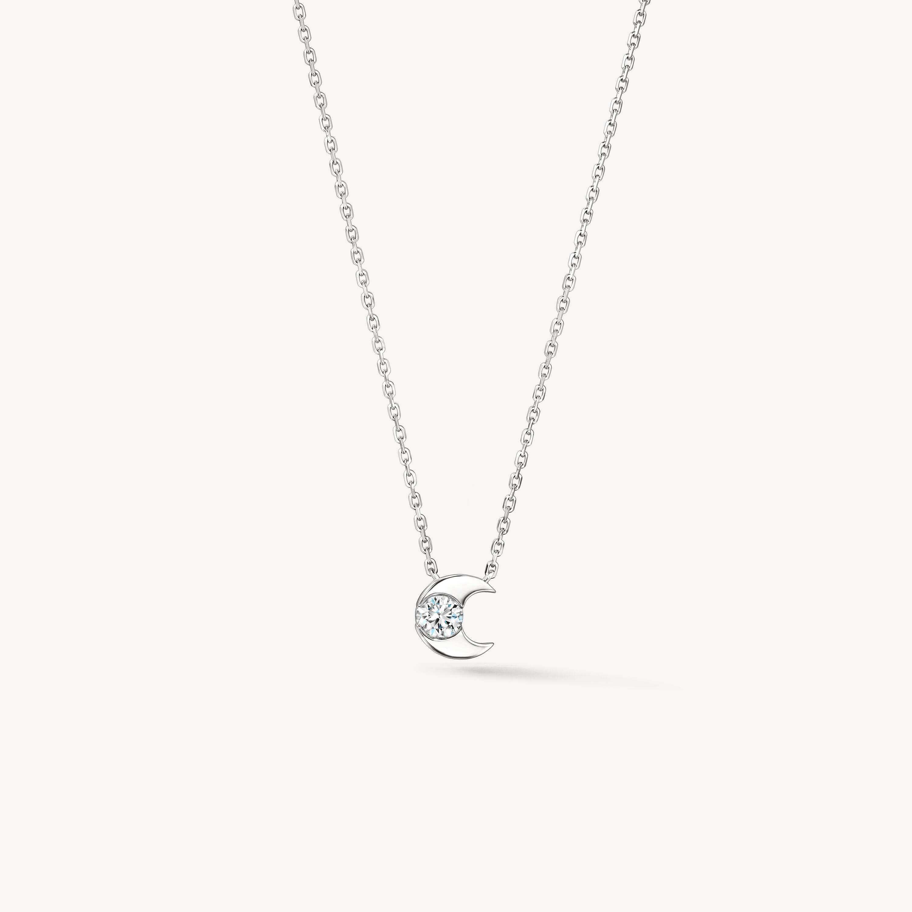 Charmed Half Moon 鑽石項鍊, 18K 白金, large
