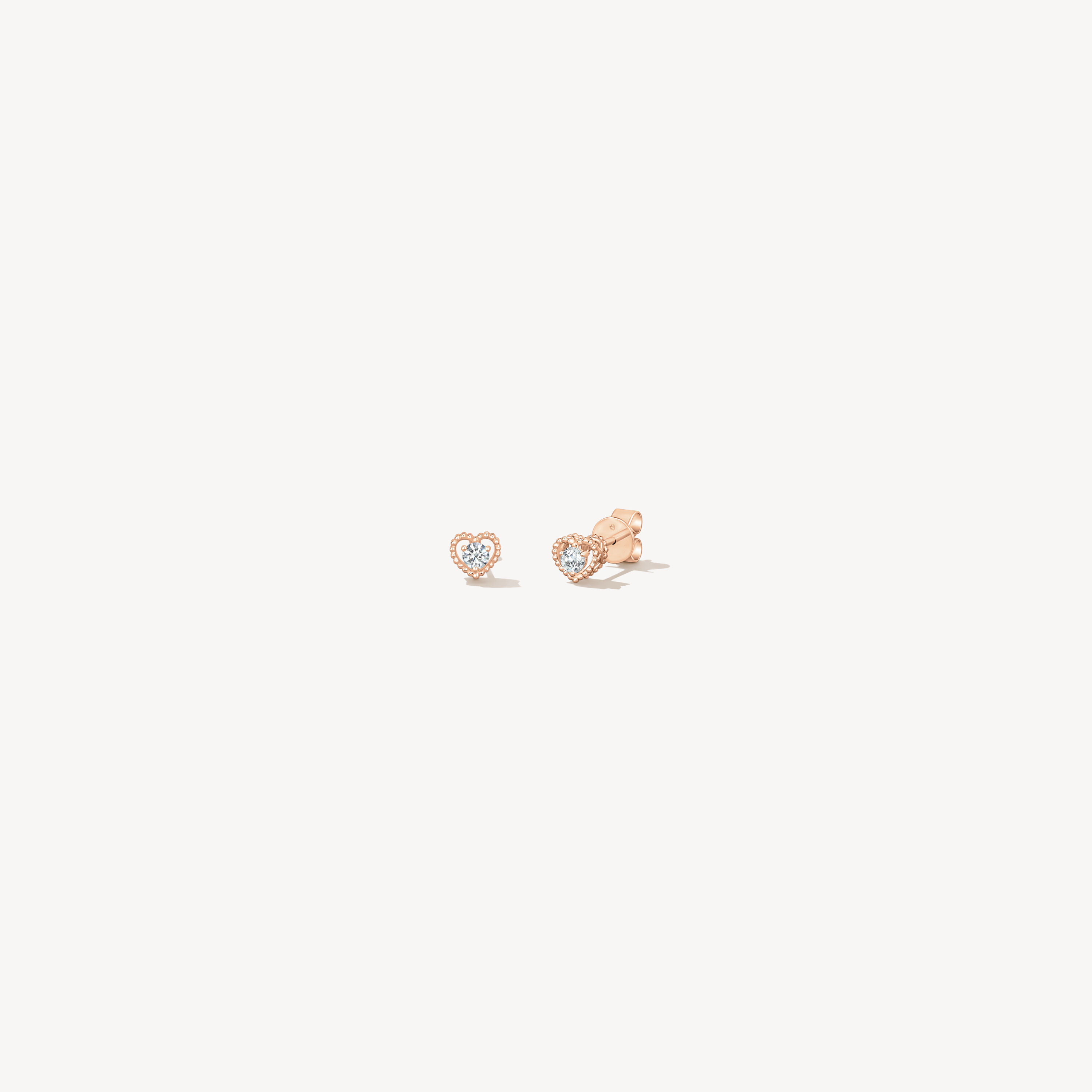 Petite Beaded Heart Stud Earrings, 18K Rose Gold, large