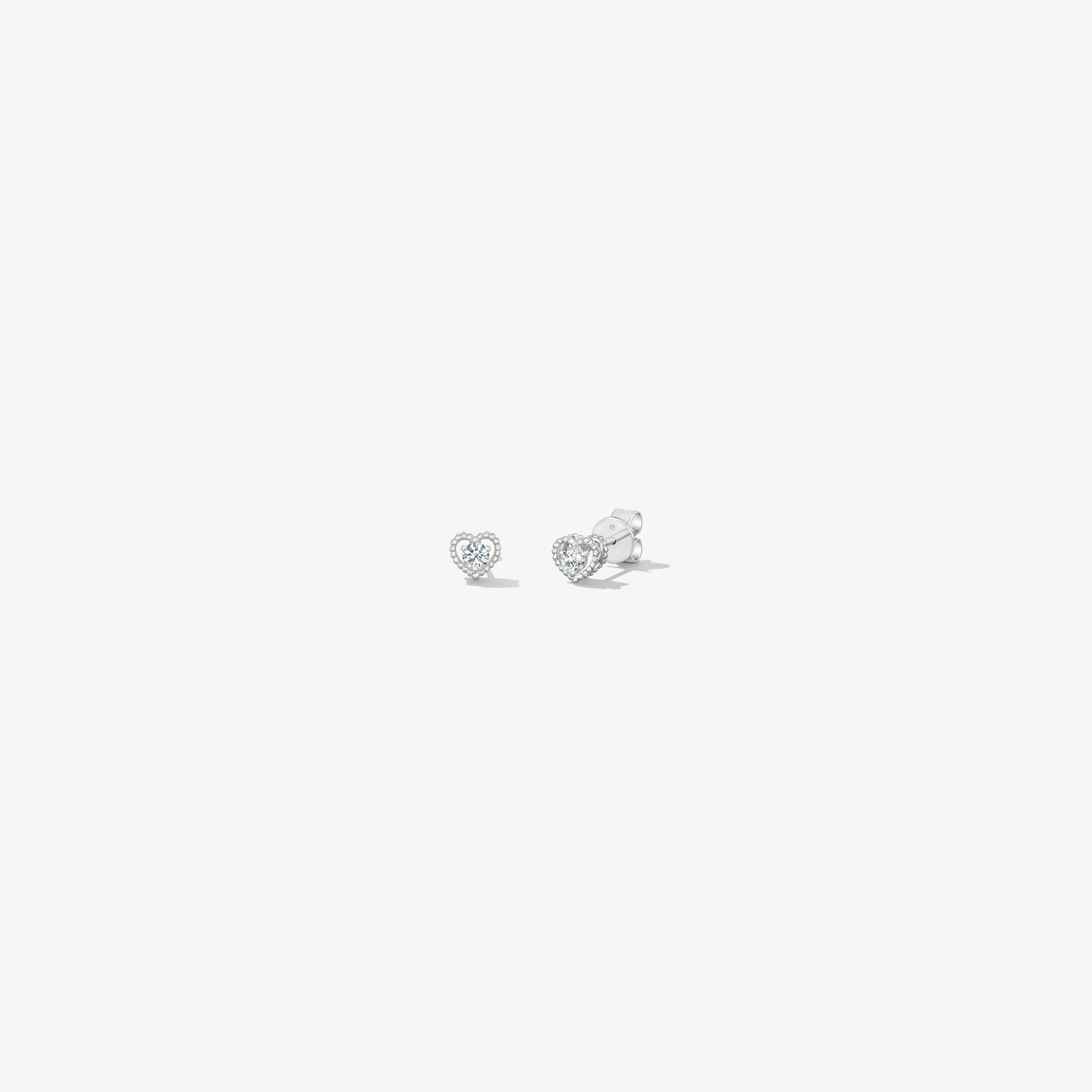 Petite Beaded Heart Stud Earrings, 18K White Gold, large