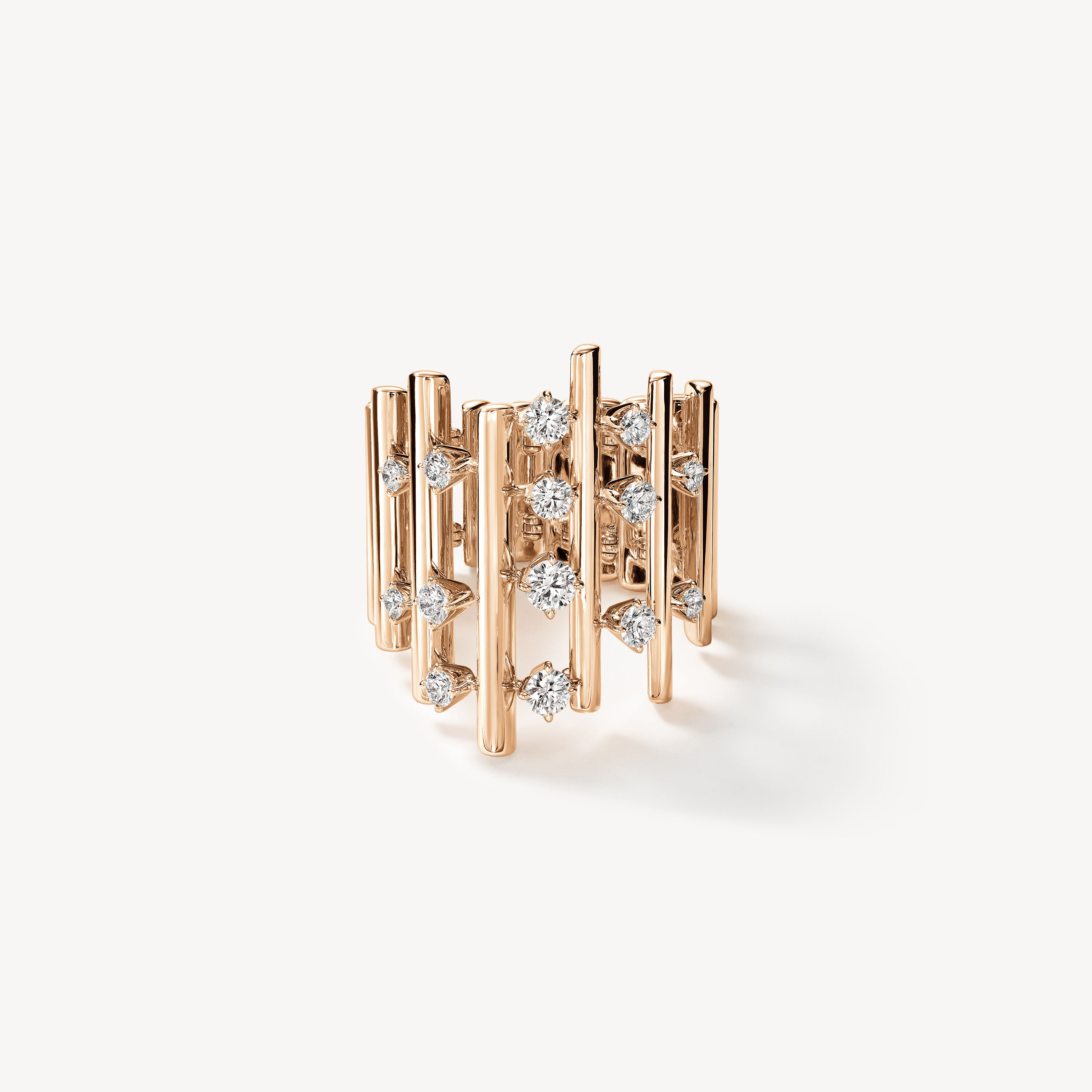 Barre Multi-Row 鑽石戒指, 18K 玫瑰金, large