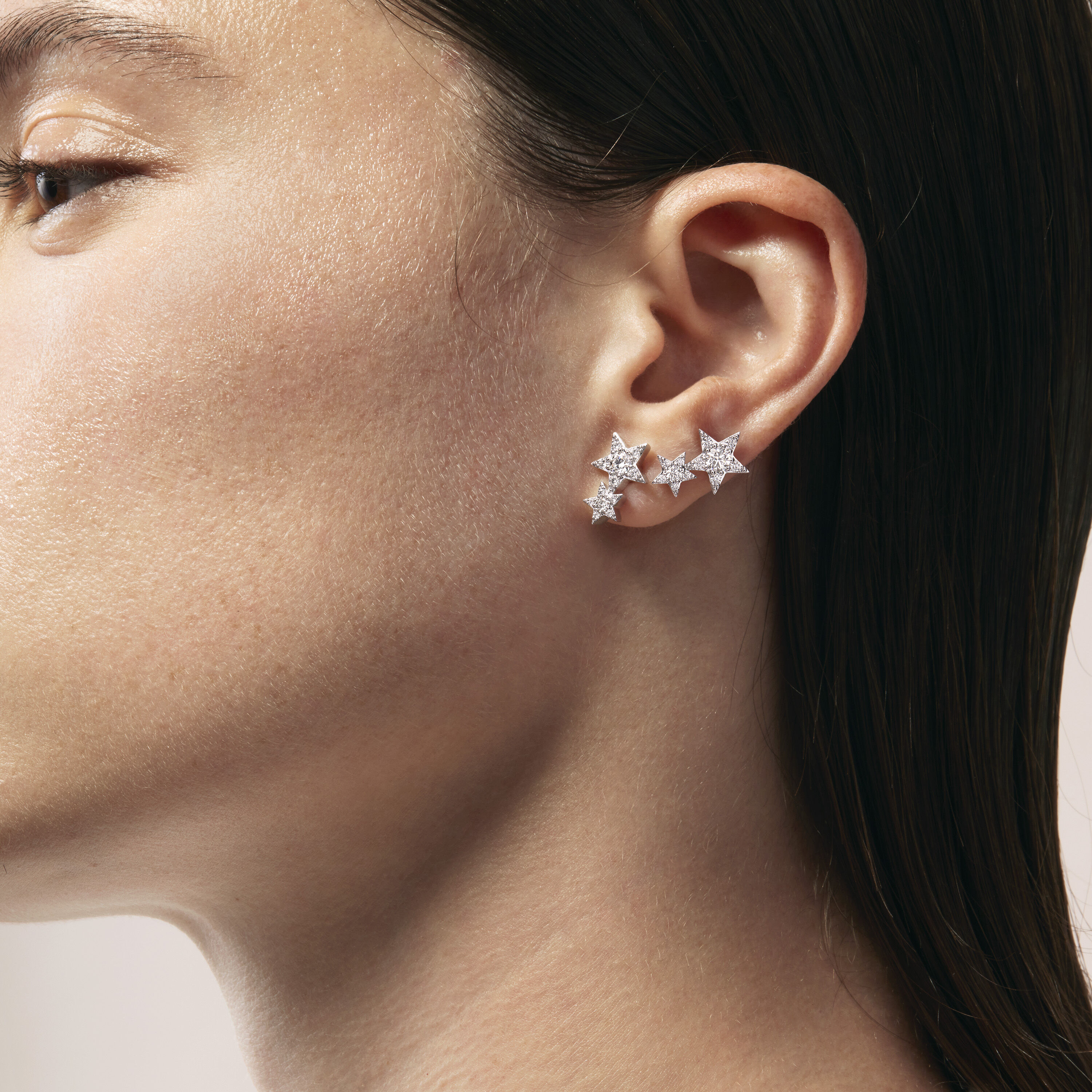 Illa Double Star 鑽石耳環, 18K 黄金, large