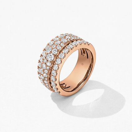 Grace Triple Row Small Domed 鑽石戒指, 18K 玫瑰金, large