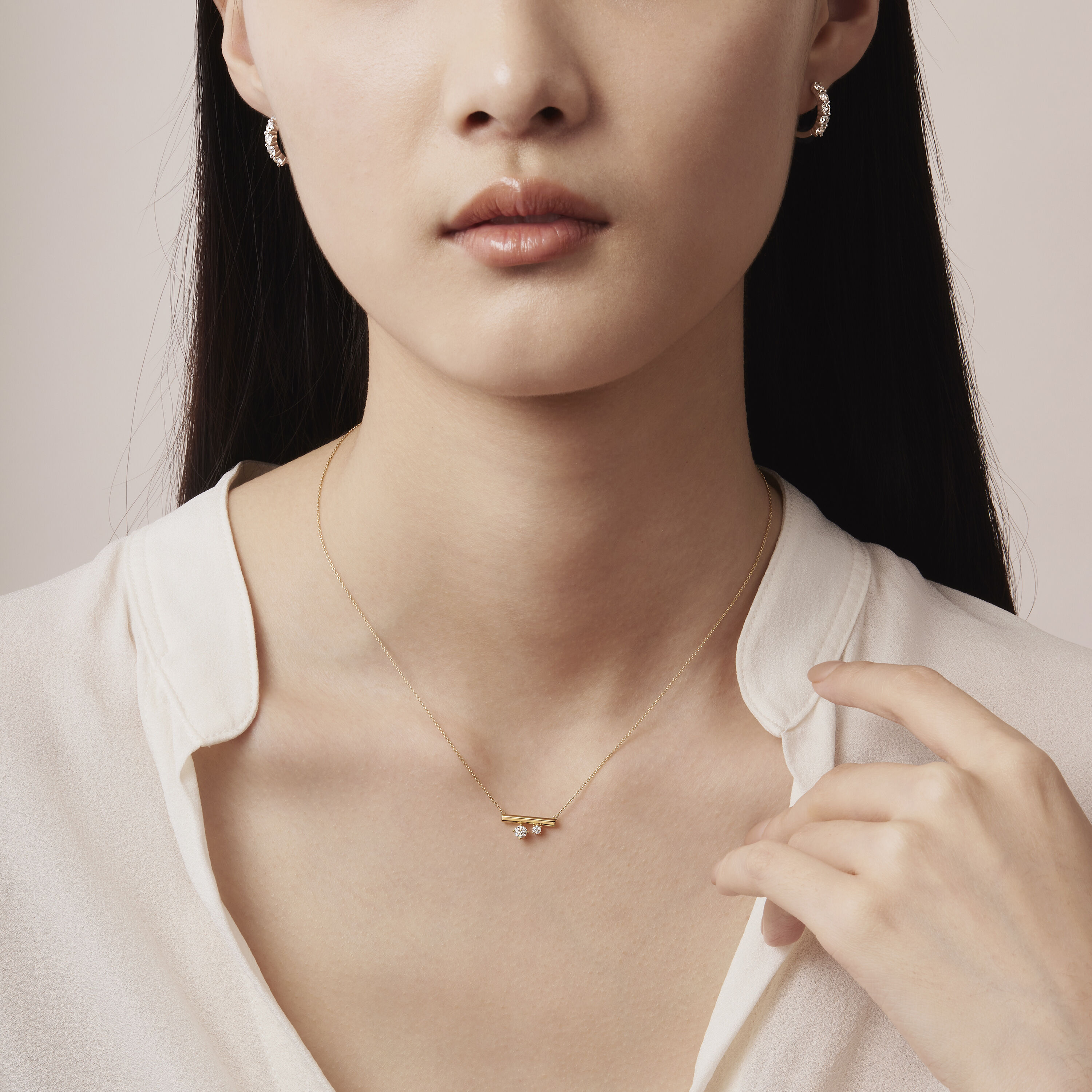 BARRE Mini Floating Diamond Pendant Necklace, 18K White Gold, large