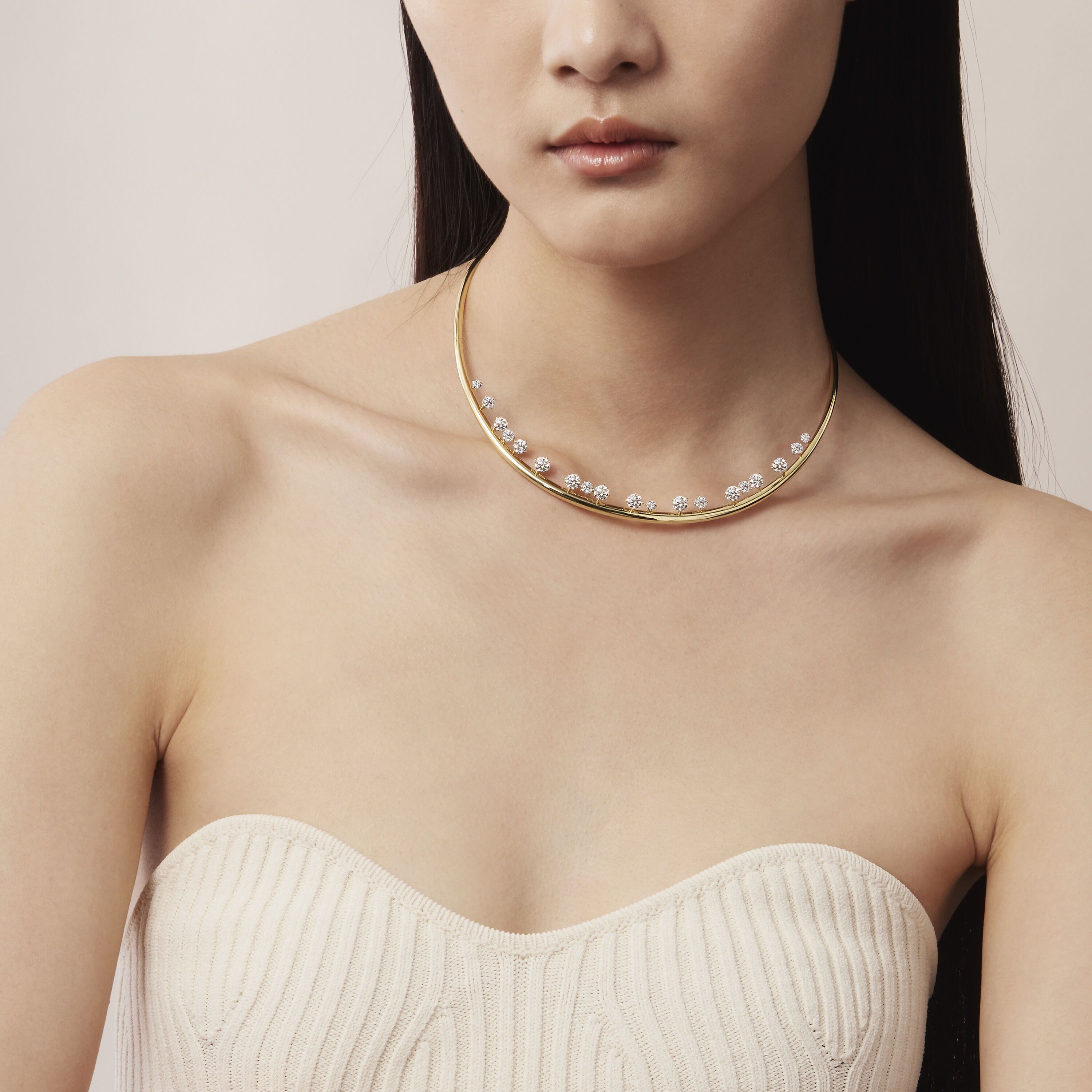 Barre Floating 鑽石鎖骨鍊, 18K 黄金, large