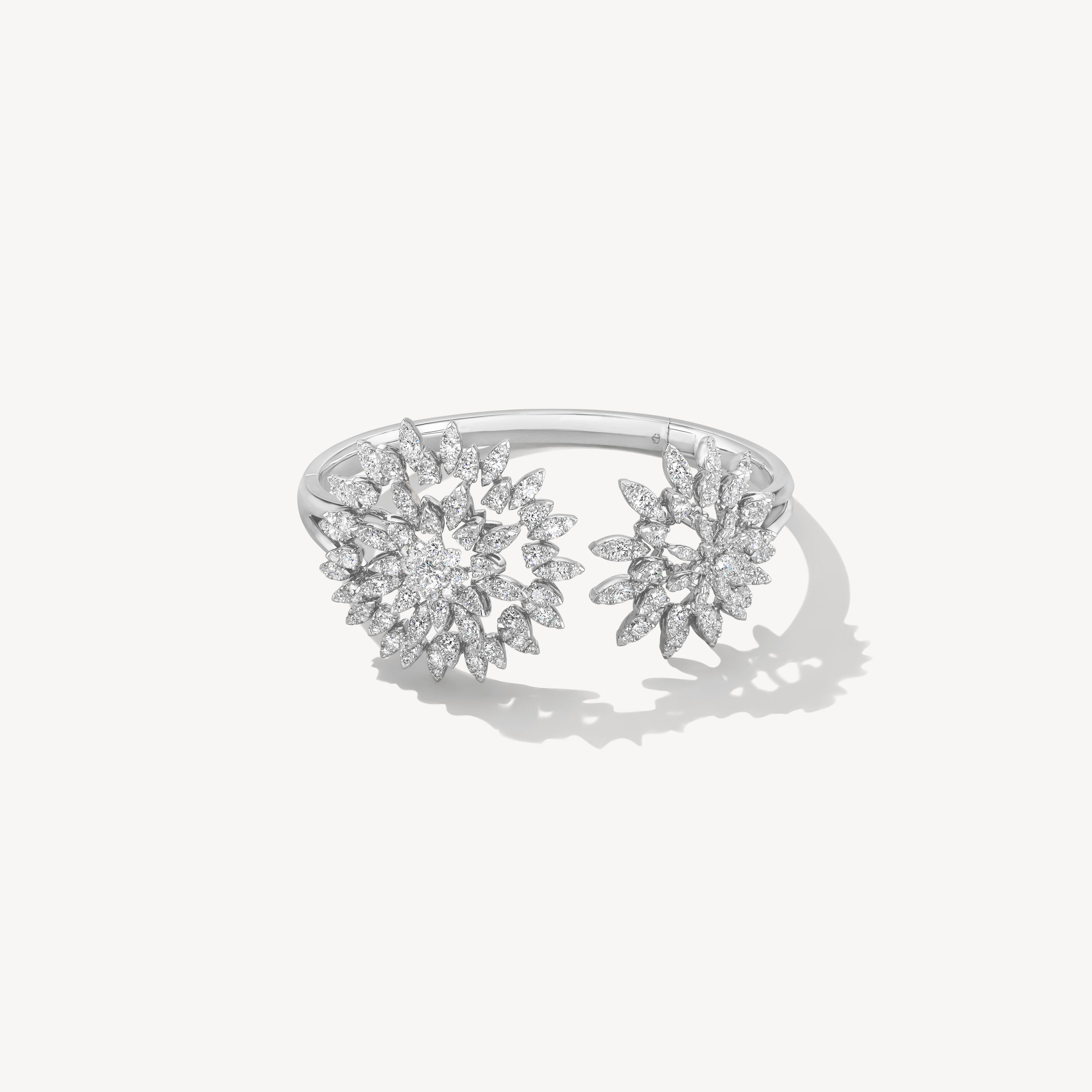 Aerial Double Sunburst Bangle, 18K White Gold, large