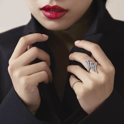 Vela Bypass Cocktail鑽石套戒, 18K 白金, large