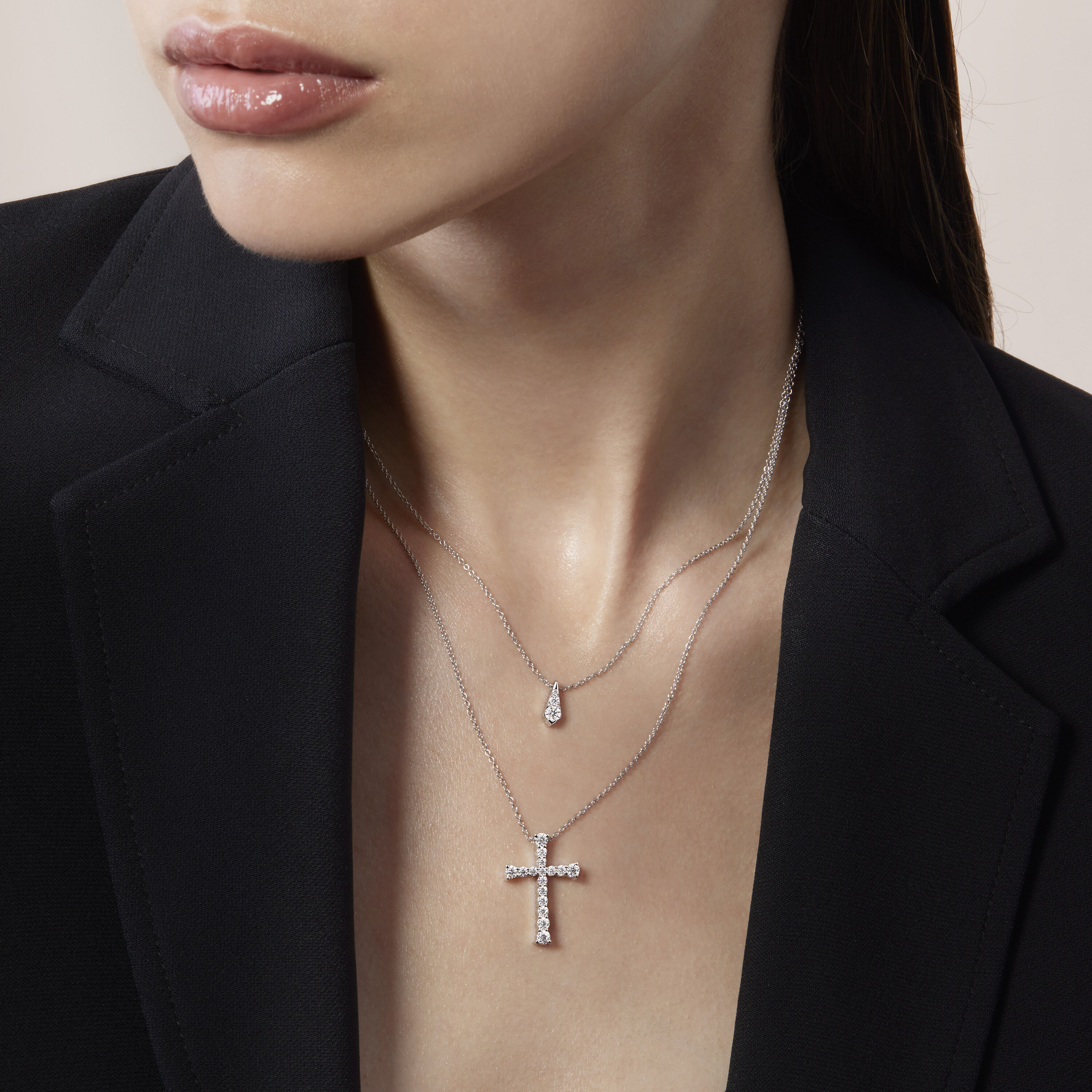 Triplicity Drop Pendant Necklace, 18K Rose Gold, large