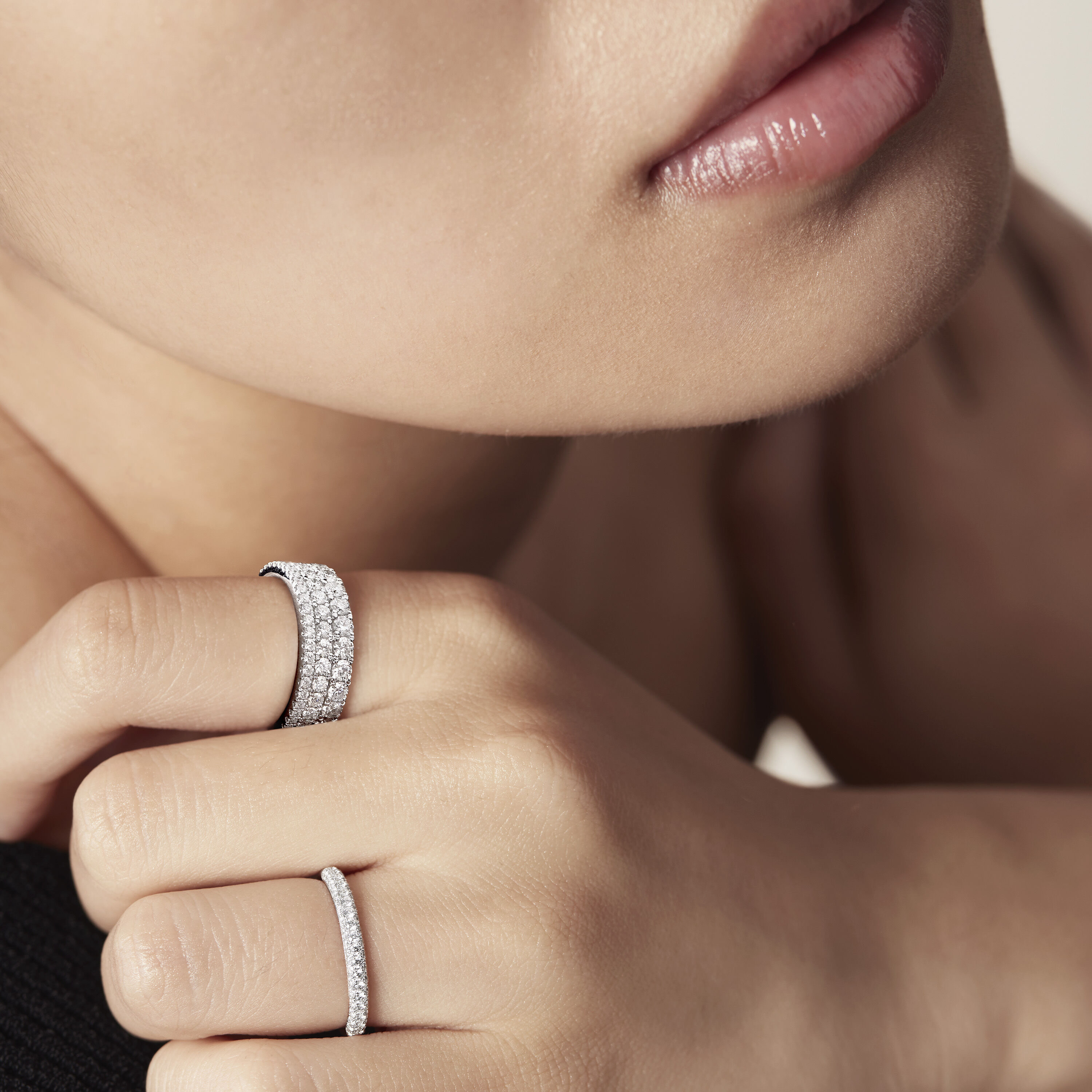 Grace Triple Row Ring, 18K White Gold, large