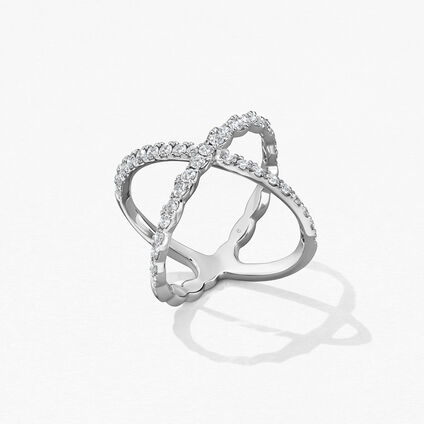 Lorelei Criss Cross 鑽石戒指, 18K 白金, large