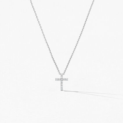 Whimsical Cross 鑽石項鍊, 18K 白金, large