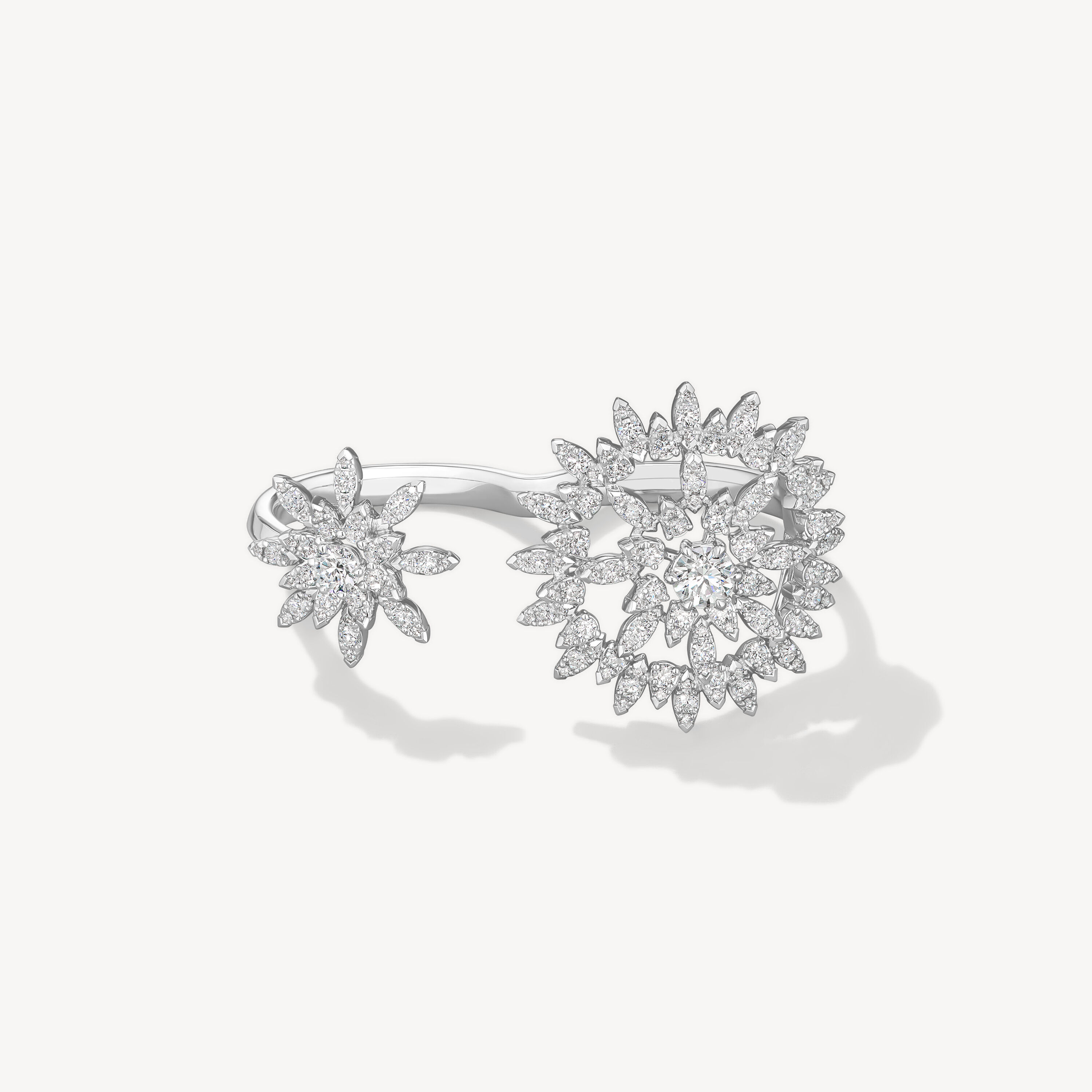 Aerial Sunburst Double Finger Ring, 18K White Gold, large