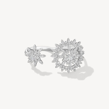 Aerial Sunburst Double Finger Ring, 18K White Gold, large