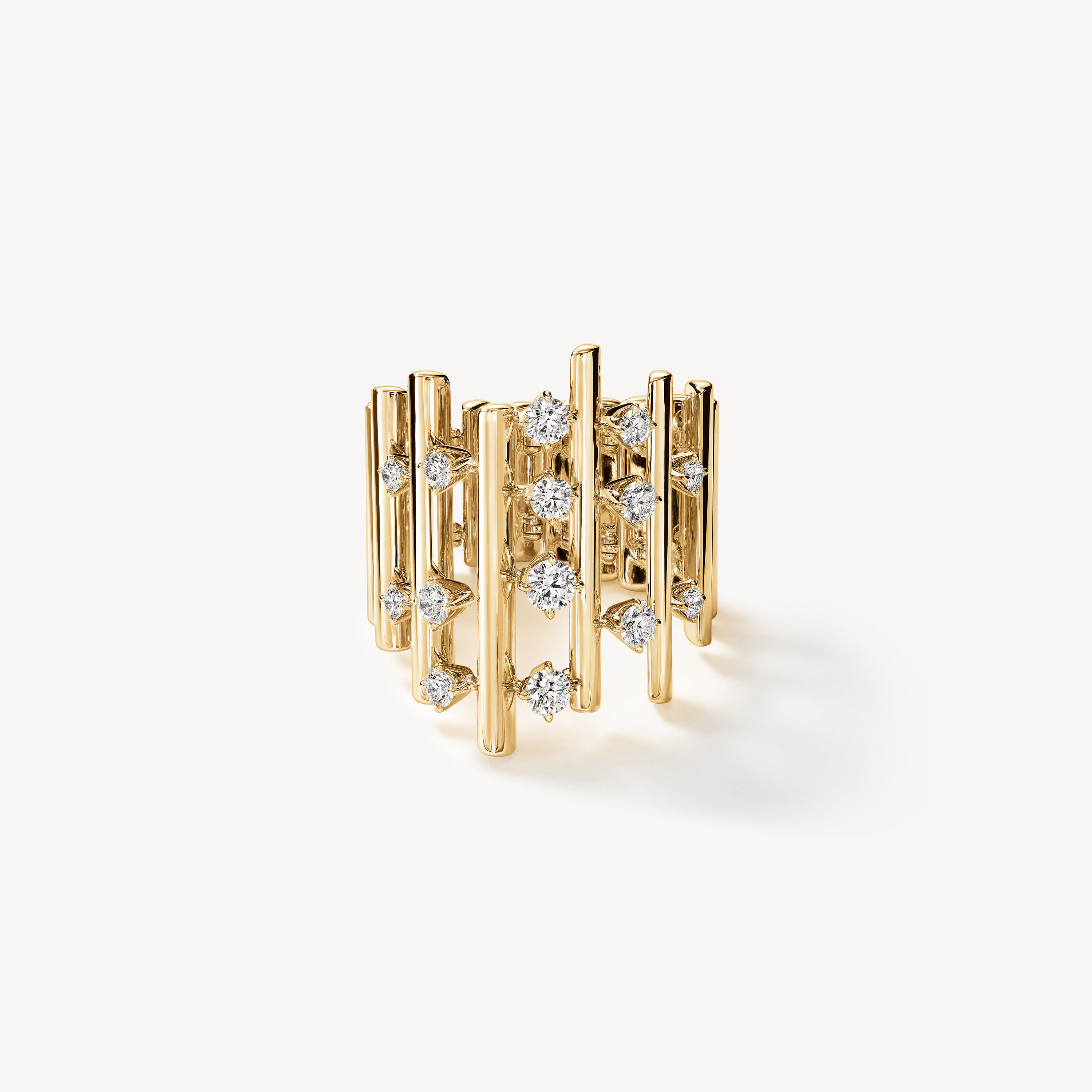 Barre Multi-Row 鑽石戒指, 18K 黄金, large