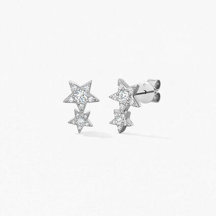 Illa Double Star 鑽石耳環, 18K 白金, large