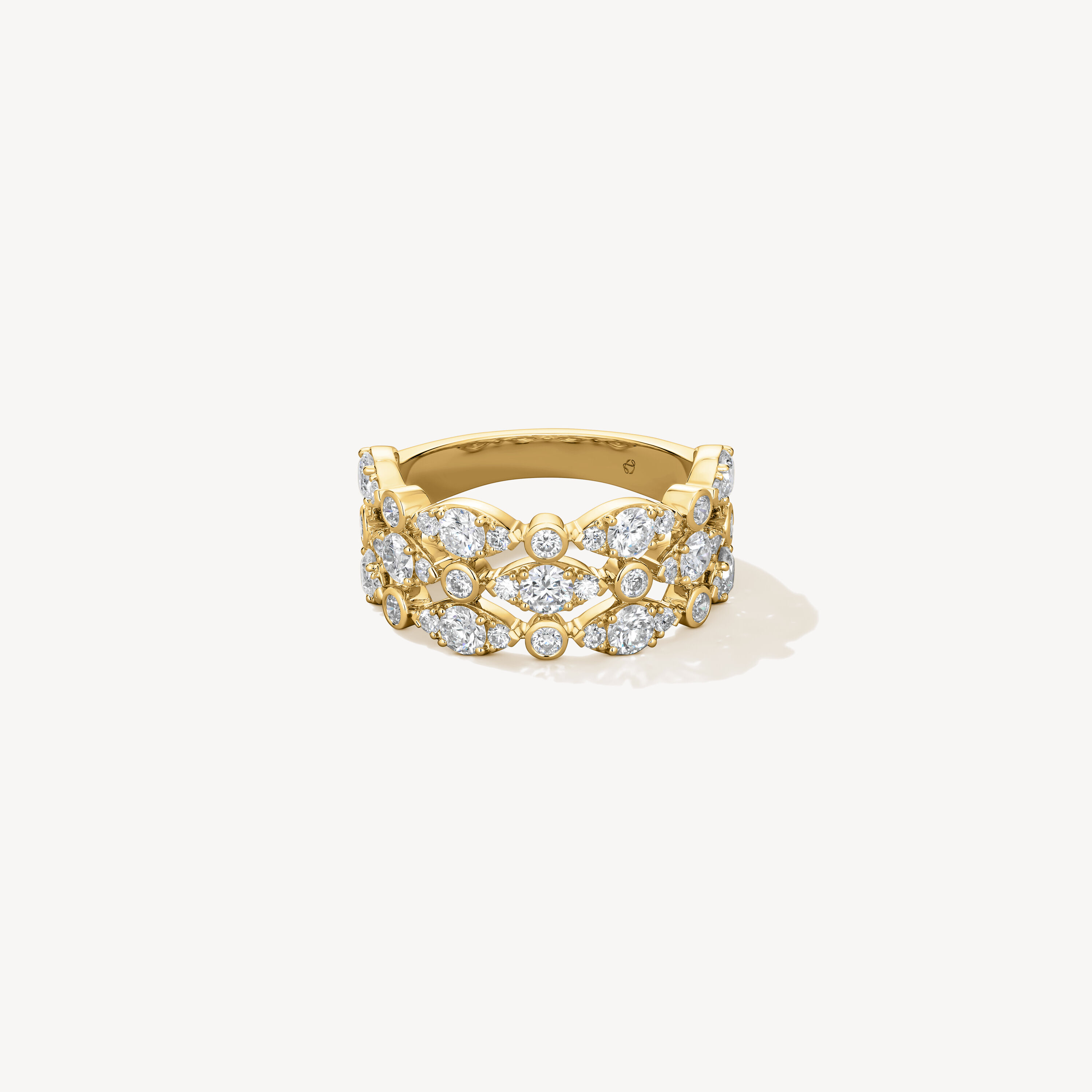 HOF Regal Bezel Triple Ring, 18K Yellow Gold, large
