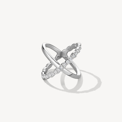 Lorelei Criss Cross Ring, 18K White Gold, large