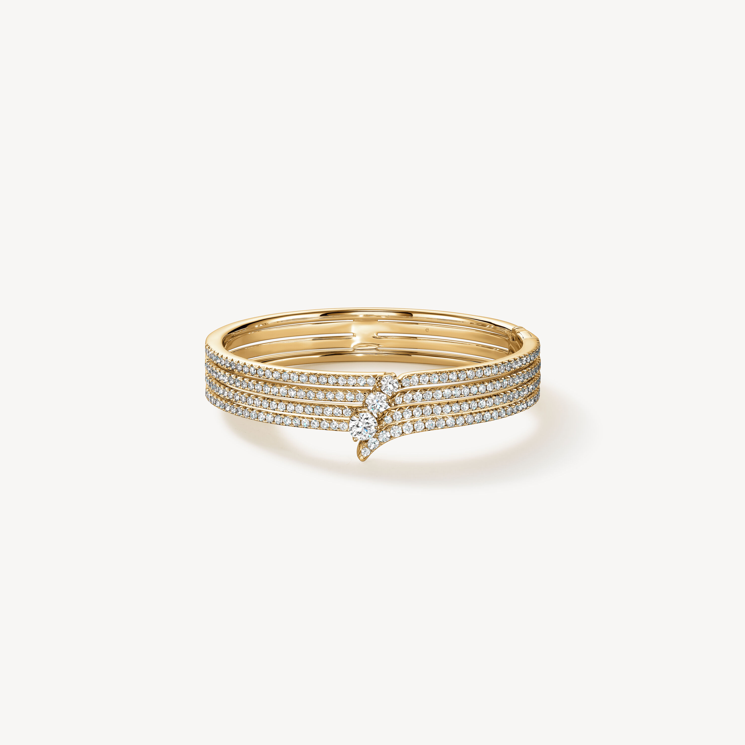 VELA French Cut Pav&eacute; Diamond Bangle, 18K Yellow Gold, large