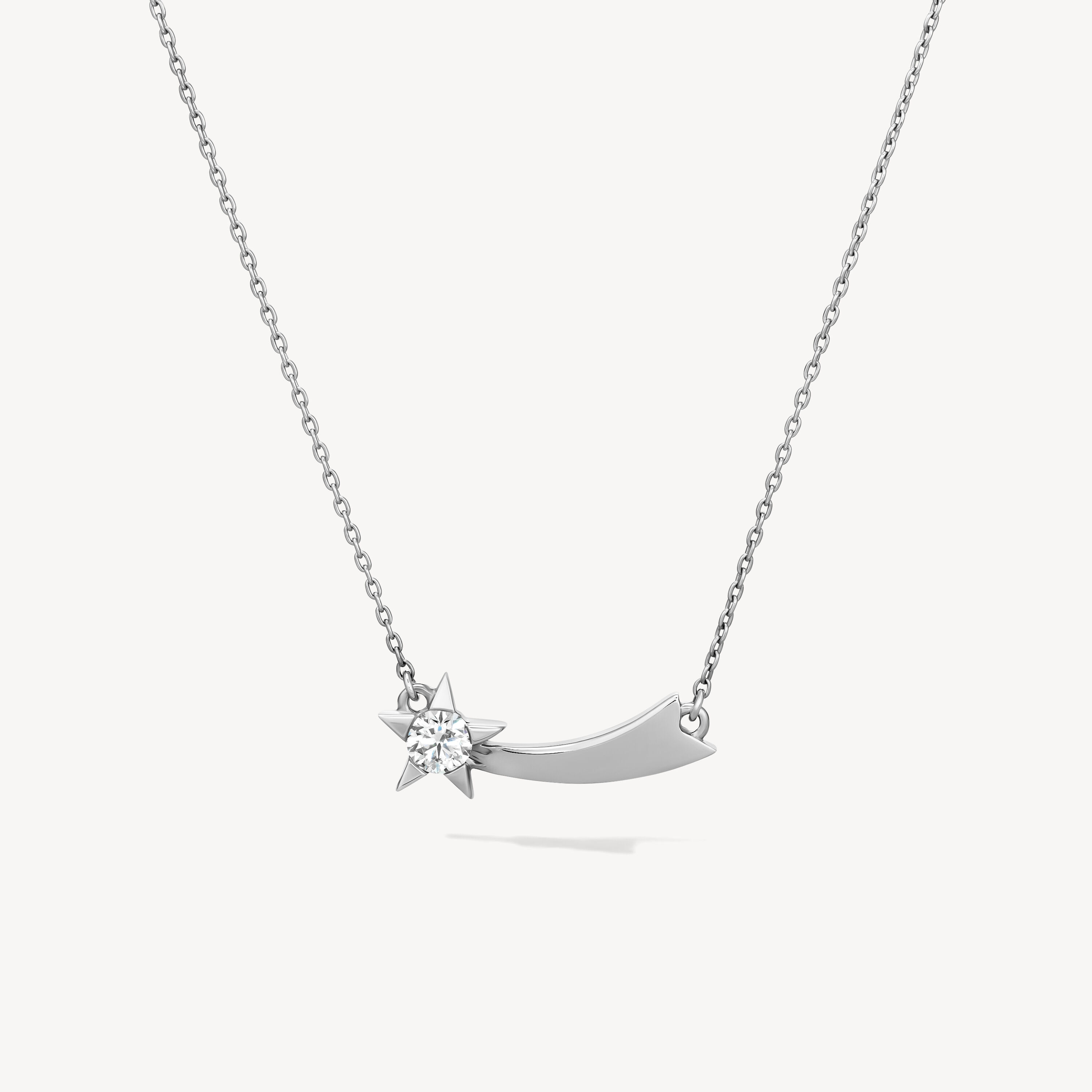 Illa Single Diamond Comet Pendant Necklace, 18K White Gold, large