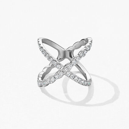 Lorelei Criss Cross 鑽石戒指, 18K 白金, large