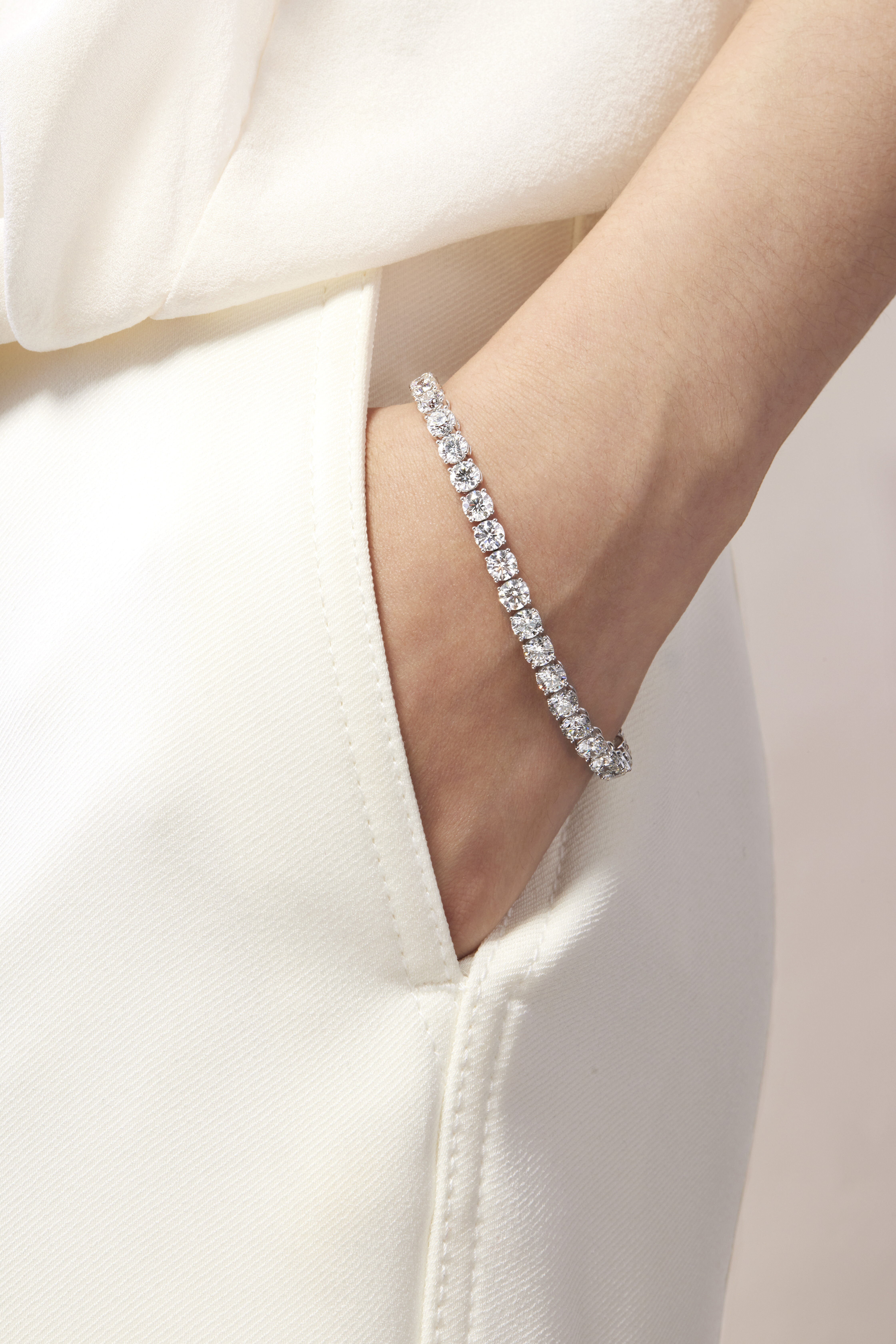 Basic 4-Prong Tennis Bracelet, 18K White Gold, large