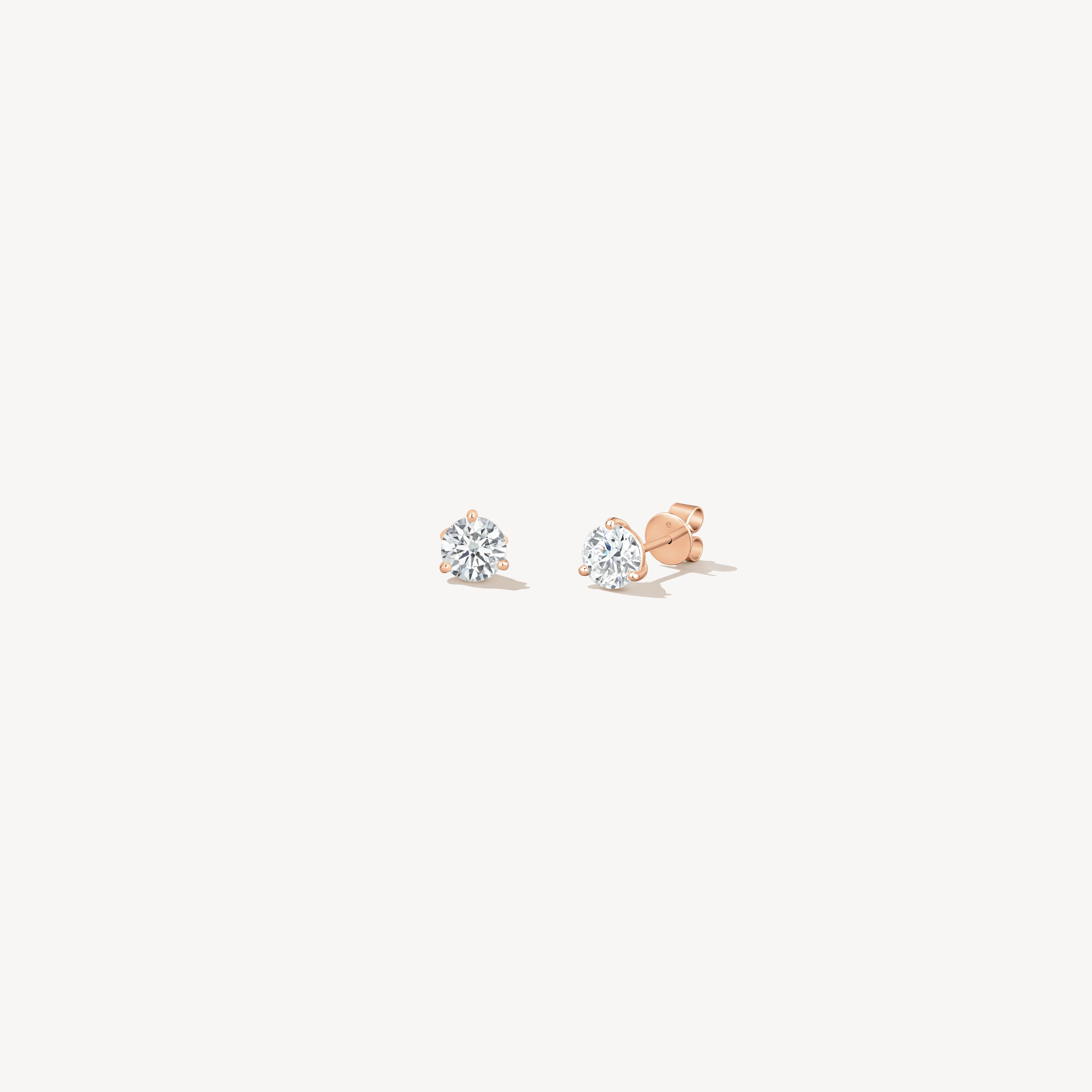 Three-Prong Stud Earrings, 18K Rose Gold, large