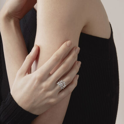 AERIAL Sunburst Ring, 18K White Gold, large