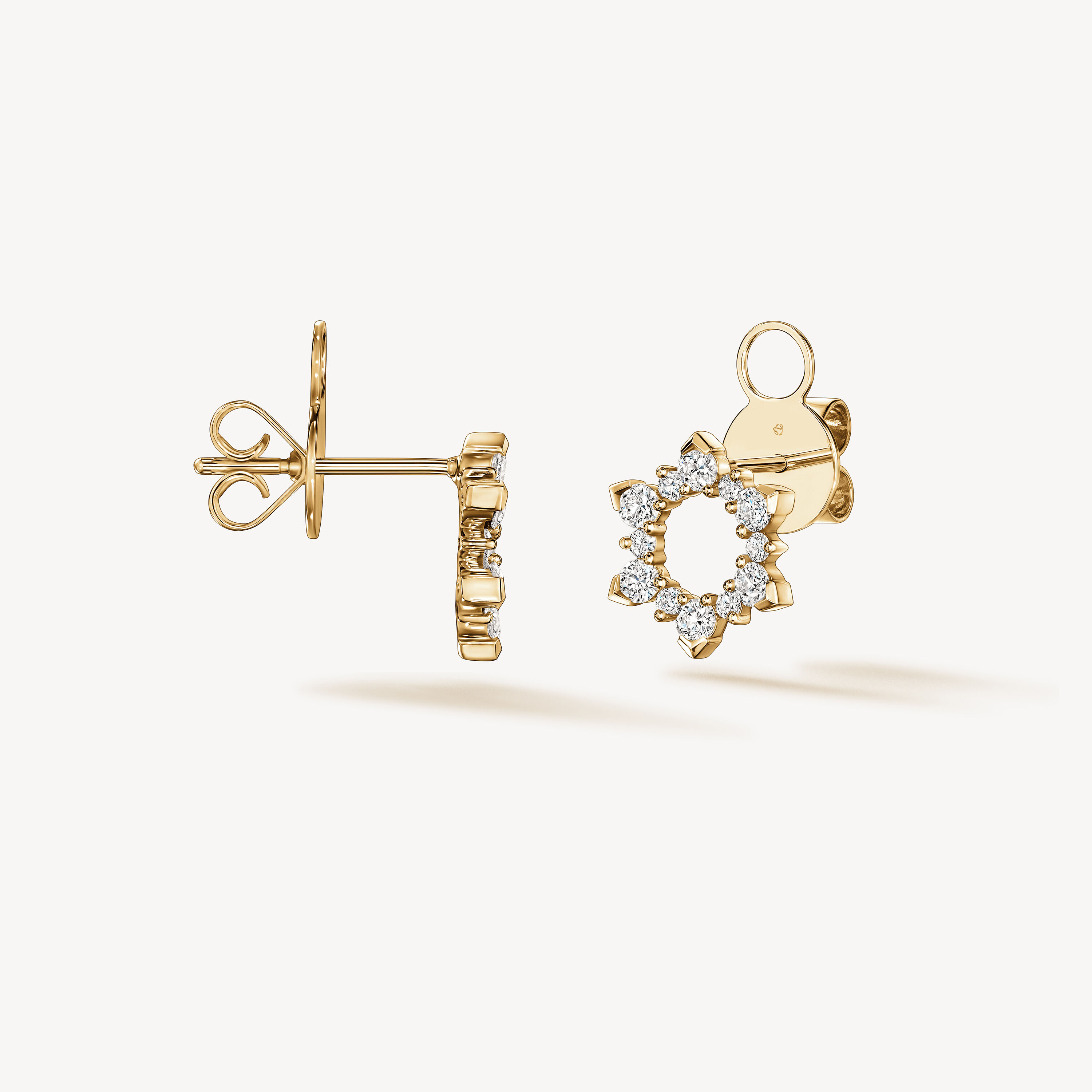 Aerial Open Sunburst 鑽石耳環（小）, 18K 黄金, large