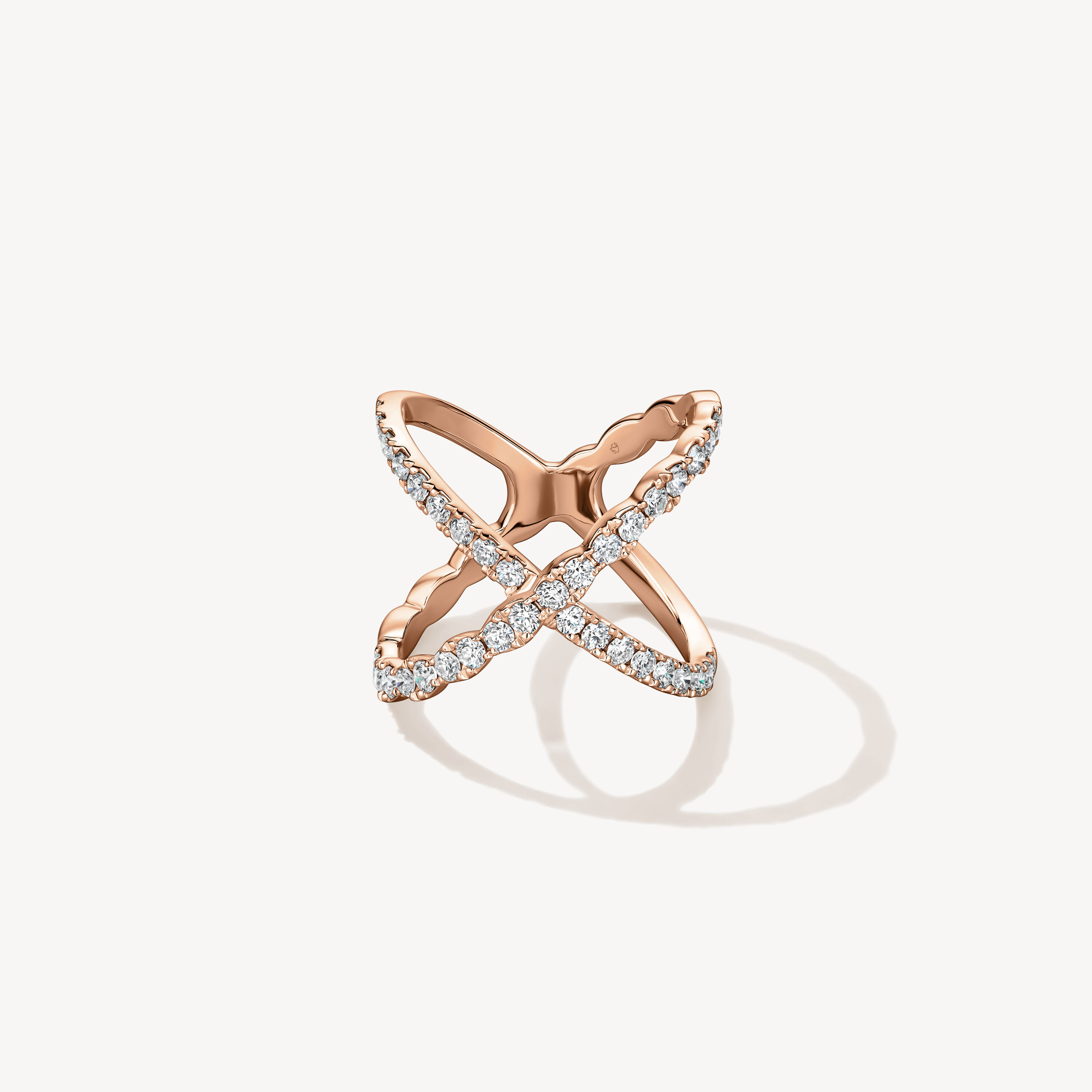 Lorelei Diamond Criss Cross Ring, 18K Rose Gold, large