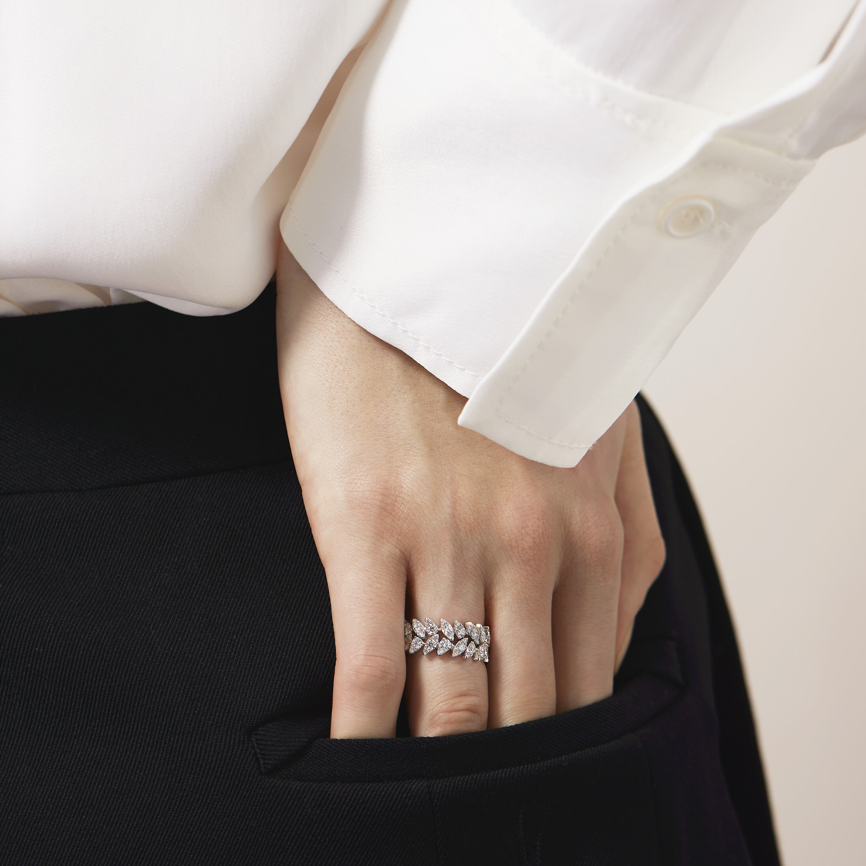 Aerial Double Dewdrop Ring, 18K White Gold, large