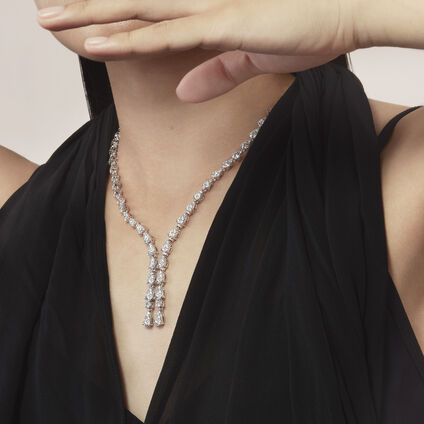 Aerial Teardrop Drop Necklace, 18K White Gold, large