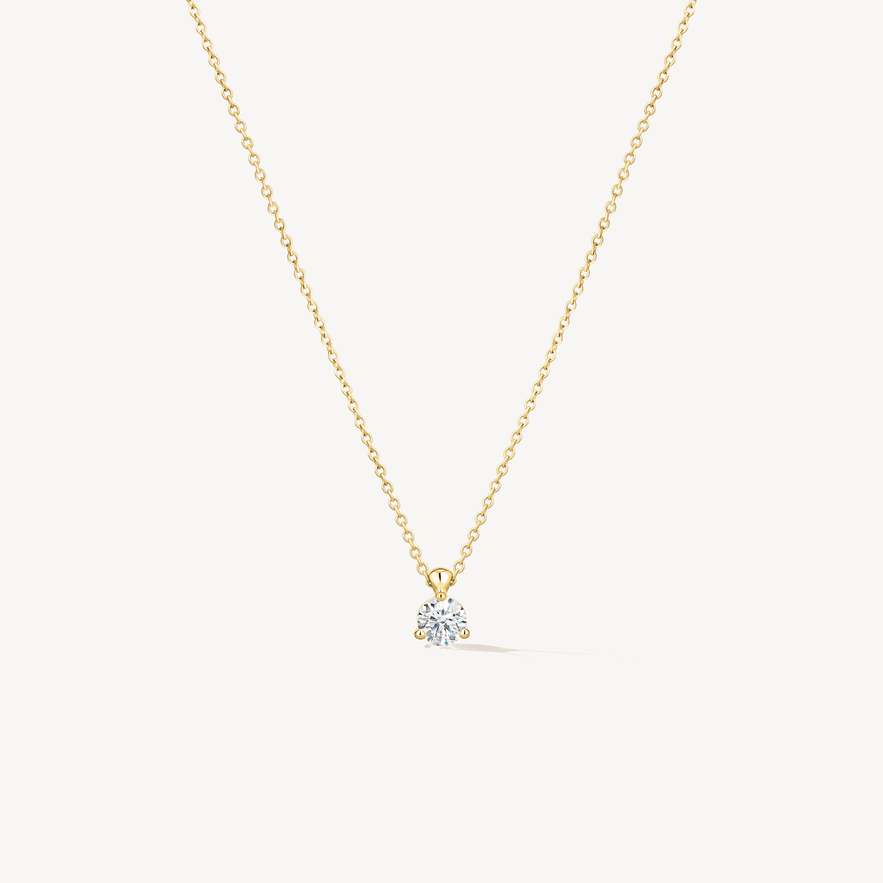 Solitaire Pendant Necklace  - Three-Prong, 18K Yellow Gold, large