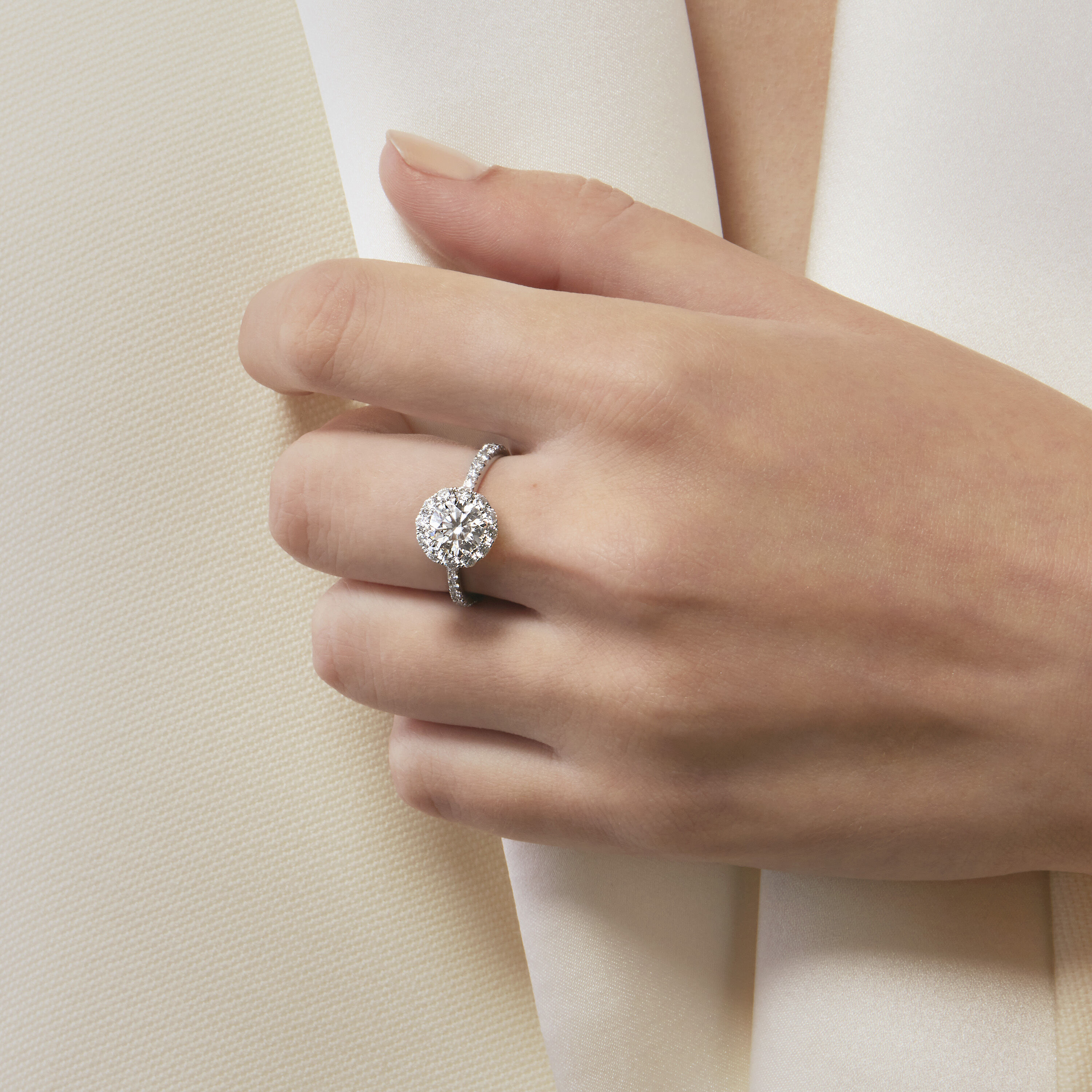 VELA Halo Ring With Diamond Band, 18K Rose Gold, large