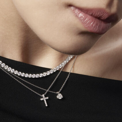 Whimsical Cross 鑽石項鍊, 18K 白金, large