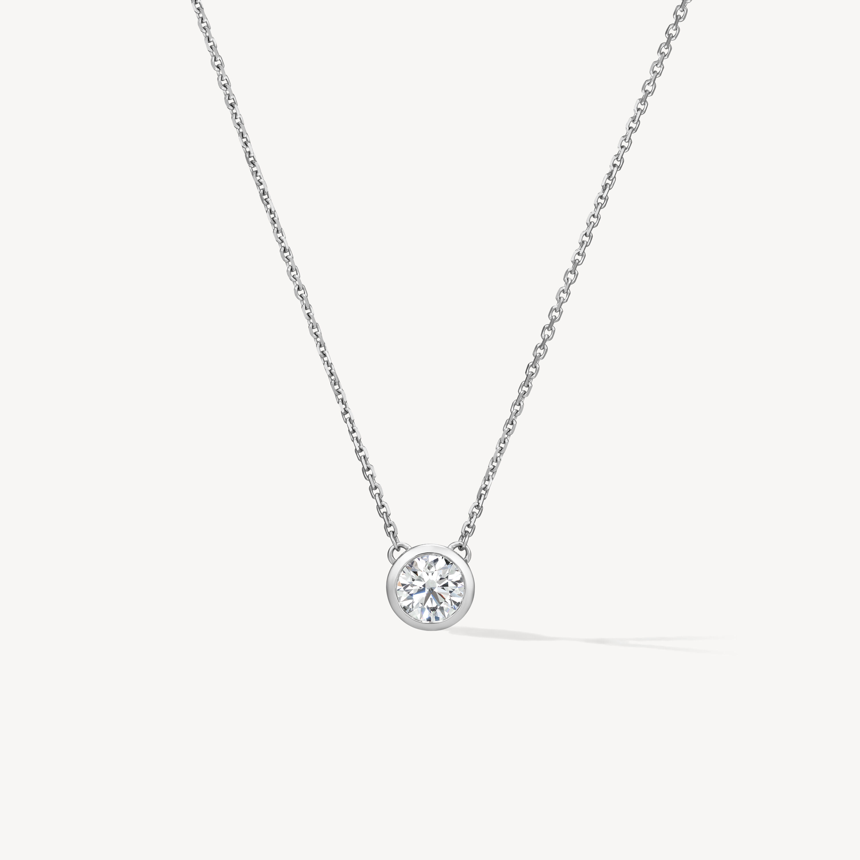 HOF Classic Bezel Solitaire Pendant Necklace, 18K White Gold, large