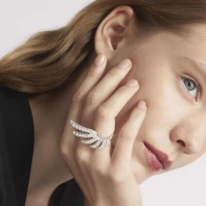 VELA French Cut Pav&eacute; Diamond Wrap Ring, 18K White Gold, large