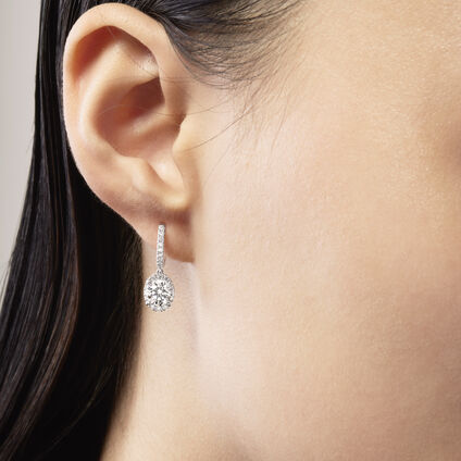 Ellipse Diamond Leaverback Earrings, 18K White Gold, large