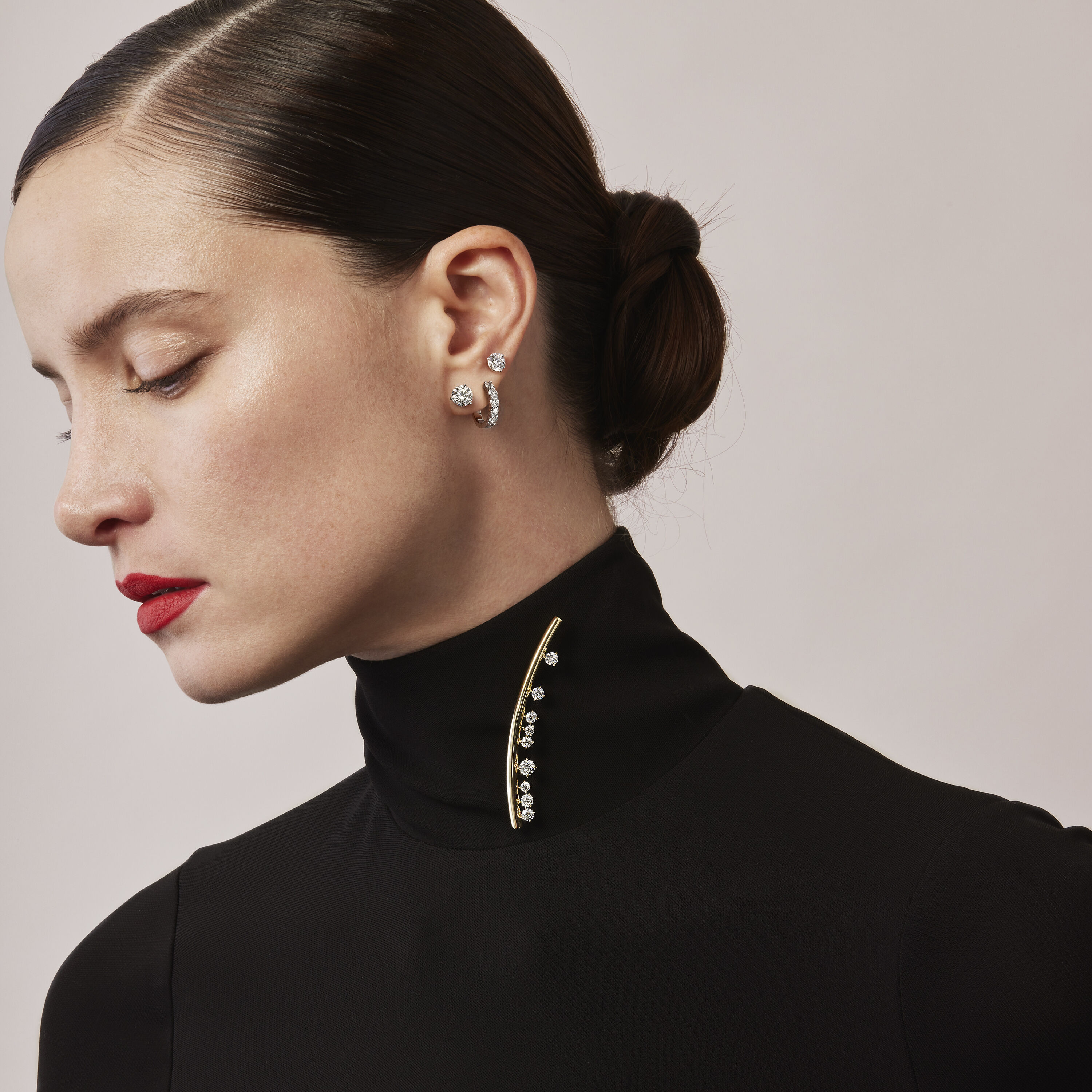 Barre Floating 鑽石胸針, 18K 黄金, large