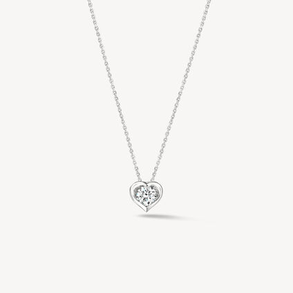 Whimsical Heart Single Diamond Pendant Necklace, 18K White Gold Whimsical Heart Single Diamond Pendant Necklace, 18K White Gold, large