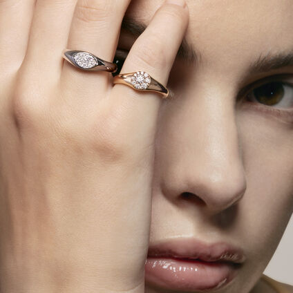 Tessa Navette Signet鑽石戒指, 18K 白金, large