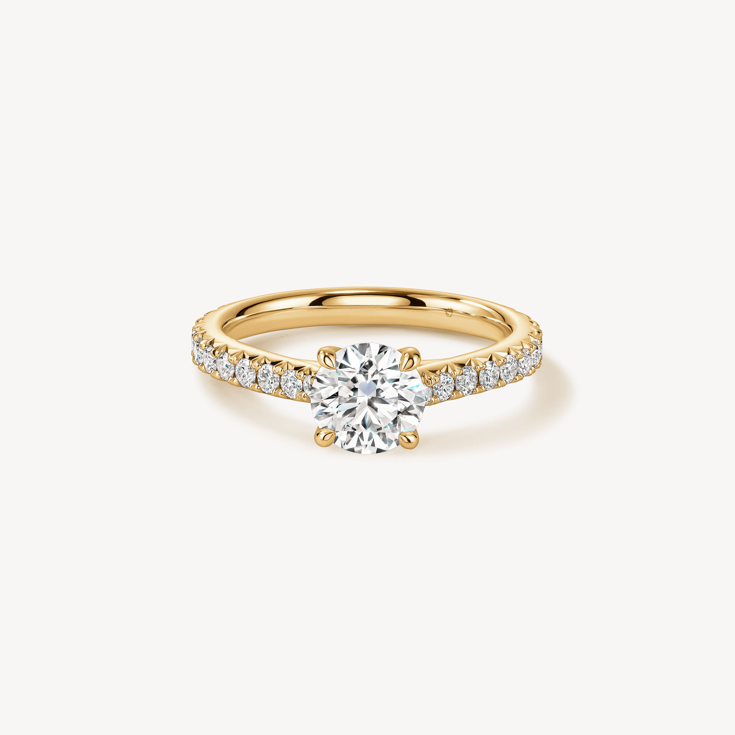 VELA Cathedral Solitaire Ring With Diamond Band, 18K Yellow Gold, large