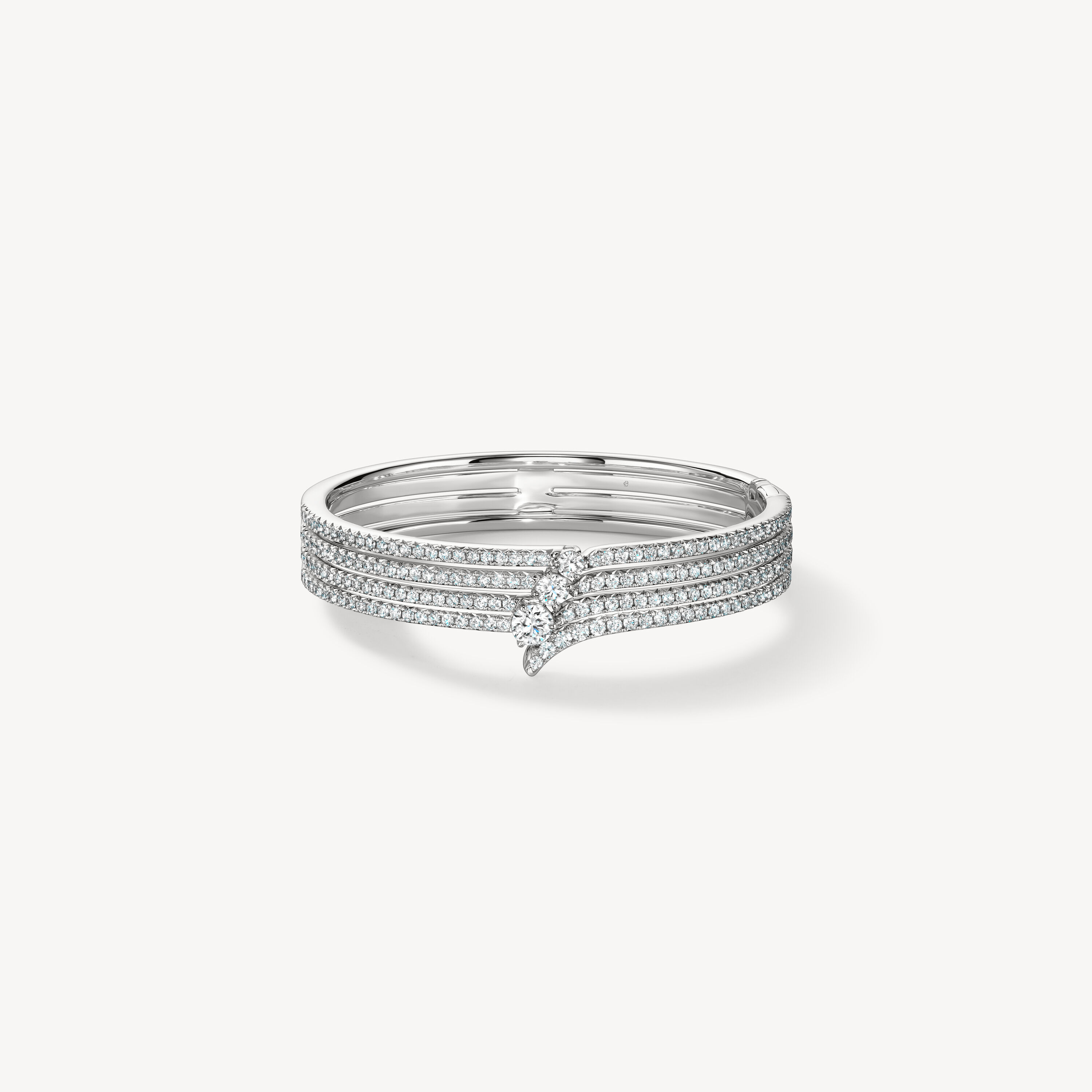 VELA French Cut Pav&eacute; Diamond Bangle, 18K White Gold, large