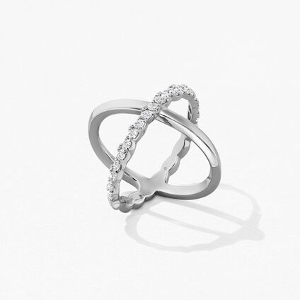 Lorelei Criss Cross 鑽石戒指, 18K 白金, large