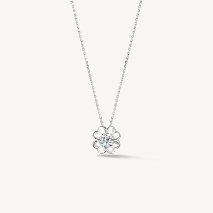 Whimsical Clover Single Diamond Pendant Necklace, 18K White Gold, large