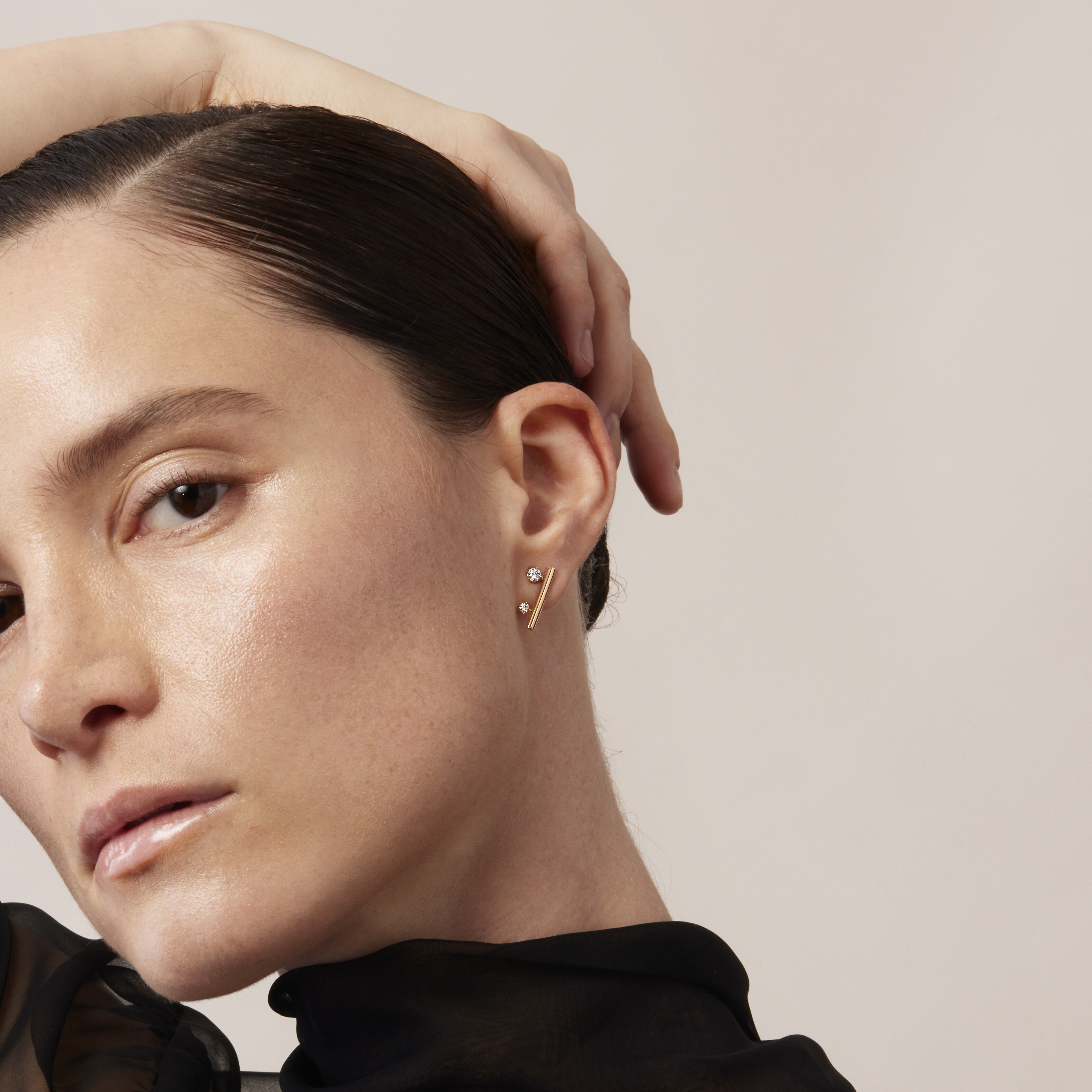 Barre Floating 鑽石耳環 (小), 18K 玫瑰金, large