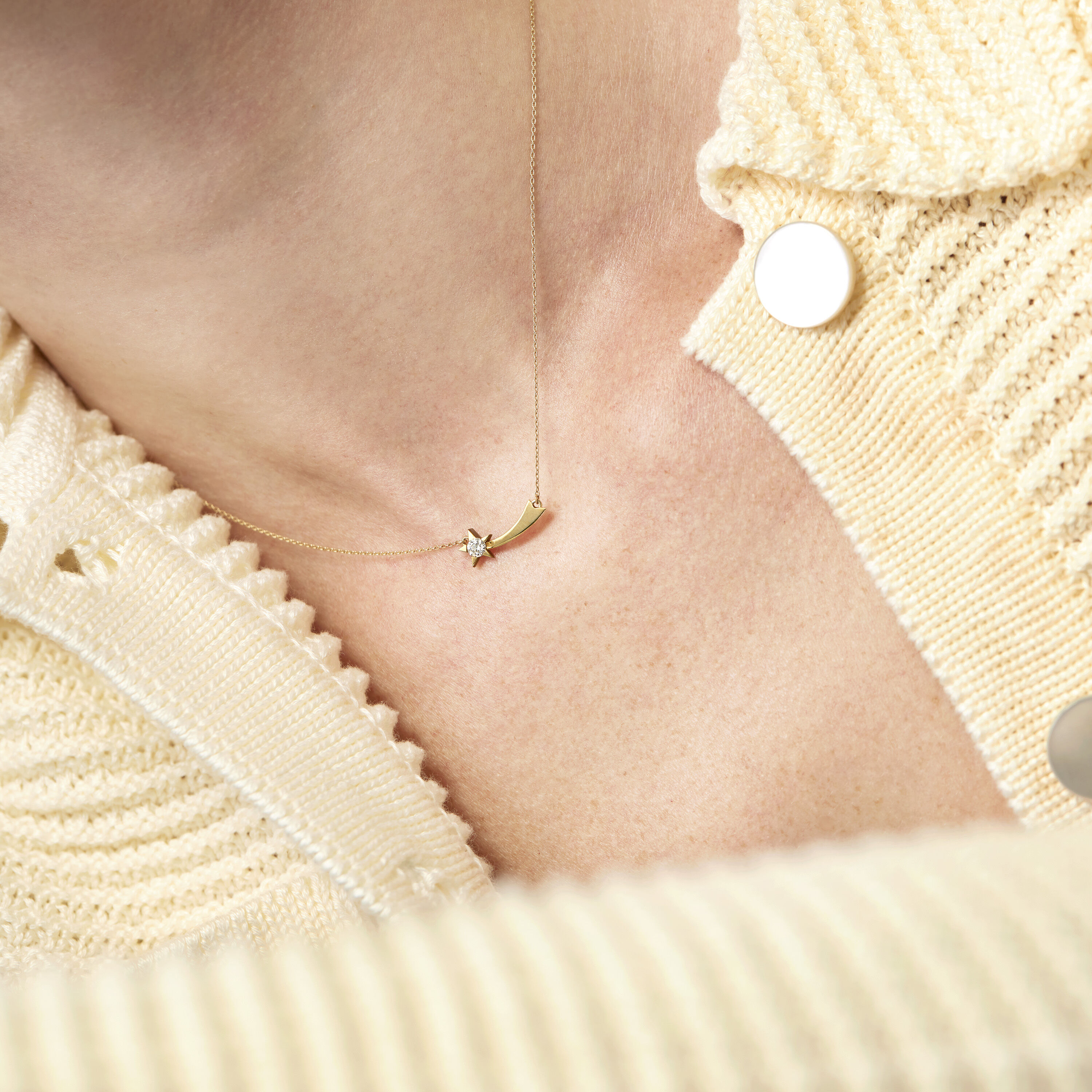 Illa Single Diamond Comet Pendant Necklace, 18K Rose Gold, large