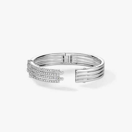VELA French Cut Pavé Diamond Bangle, 18K White Gold VELA French Cut Pavé Diamond Bangle, 18K White Gold, large