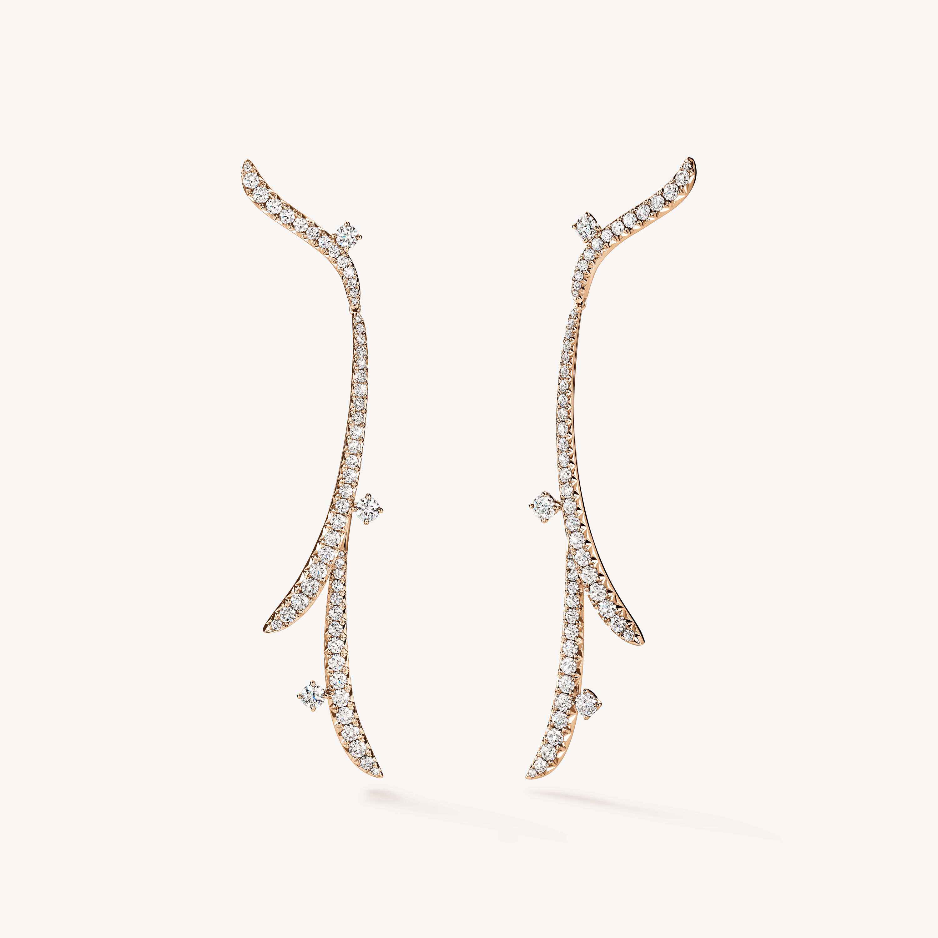 VELA French Cut Pav&eacute; Diamond Drop Earrings, 18K Rose Gold, large