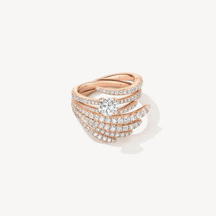 VELA Solitatire Ring With Diamond Band, 18K Rose Gold, large