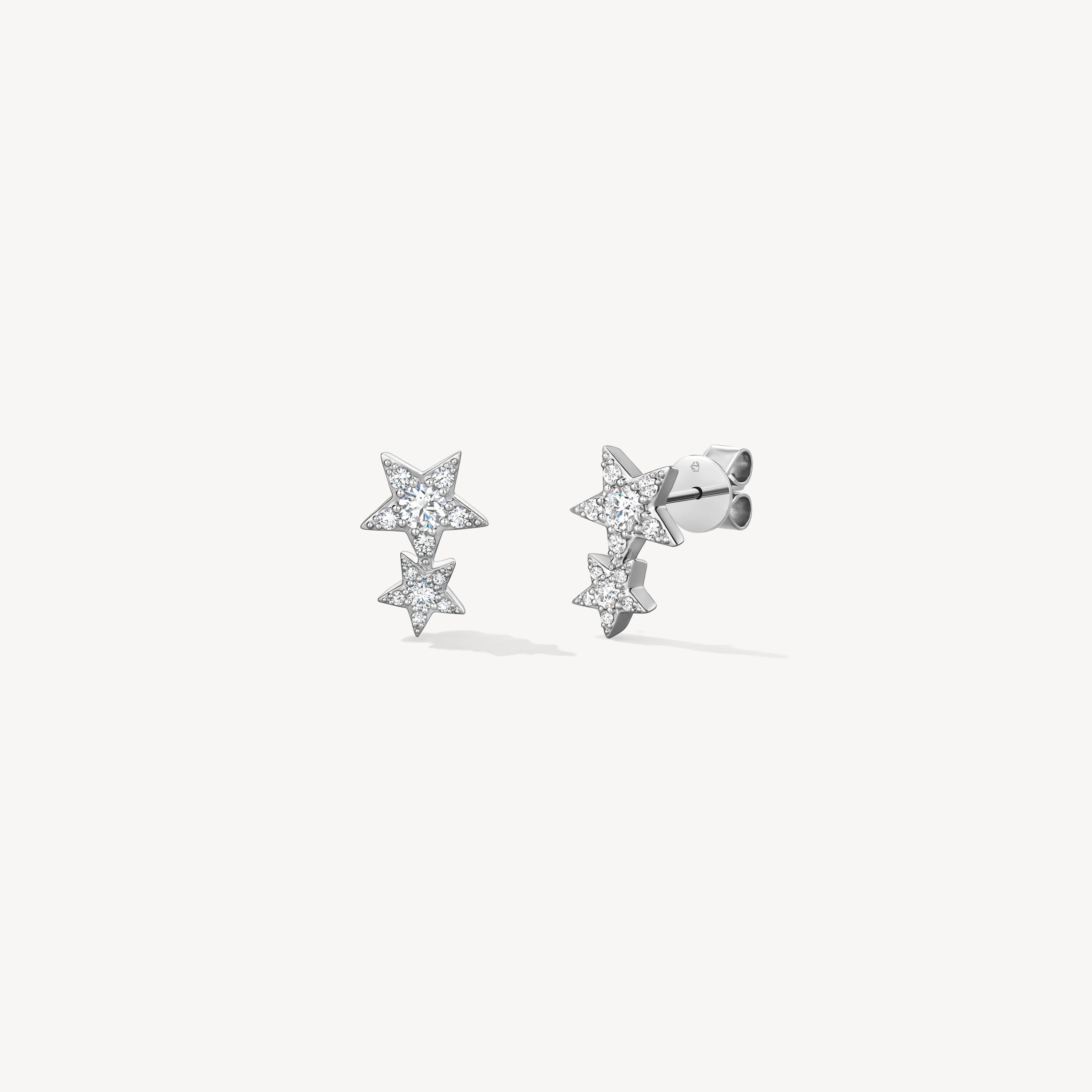Illa Double Star Stud Earrings, 18K White Gold, large