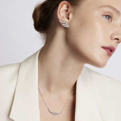 VELA French Cut Pav&eacute; Diamond Asymmetrical Climber Earrings , 18K White Gold, large